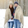 Women's Fuzzy Plush Fleece Full Lined Wrap Sweaters, Adult Wearable Blanket Cape, Super Warm Soft Cozy Gift for her - Catalonia - 3 of 4