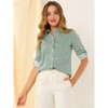 INSPIRE CHIC Women's Striped Button Down Roll-up Long Sleeves Point Collar Shirt - 3 of 4