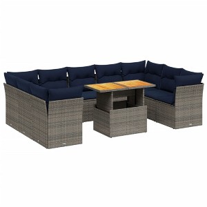 vidaXL Patio Sofa Set with Cushions 10 Piece, Outdoor Sectional Sofa Couch, Patio Conversation Set for Garden Backyard, Gray Poly Rattan - 1 of 4