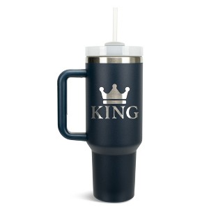 100 North King Royal Crown Wrap-Around 40 Oz. Stainless Steel Water Bottle Coffee Mug, Spill & Leak Resistant, Travel Tumbler with Handle, Lid & - 1 of 4