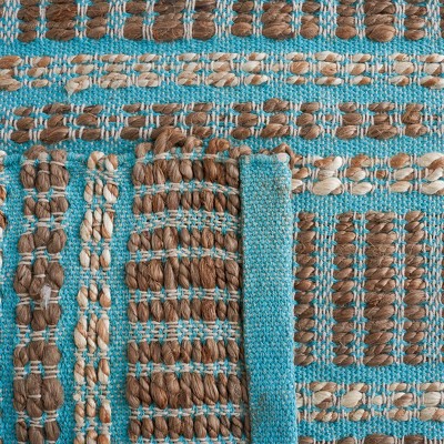 Teal and Natural Flat Woven Cotton Area Rug