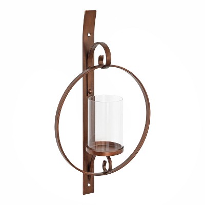 Kate and Laurel Doria Round Metal Wall Sconce, 12x22, Bronze