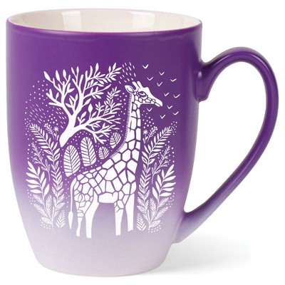 Elanze Designs 12 Ounce Two Toned Ombre Ceramic Tea Coffee Cup Mug Purple White Floral Safari Giraffe