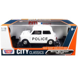 1961-1967 Morris Mini Cooper RHD (Right Hand Drive) "Police" White "City Classics" Series 1/18 Diecast Model Car by Motormax - 1 of 3
