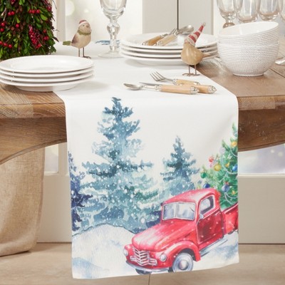 Multicolor Christmas Truck Polyester Table Runner, 16" x 70"