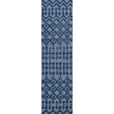 Navy Diamond Pattern Indoor/Outdoor Runner Rug