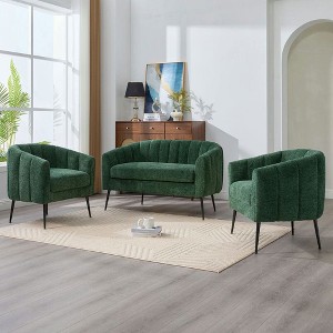 Resenkos 3-Piece Small Living Room Furniture Set with Metal Legs, Sofa Set for Living Room, Bedroom, Reception, Apartment,Ivory - 1 of 4