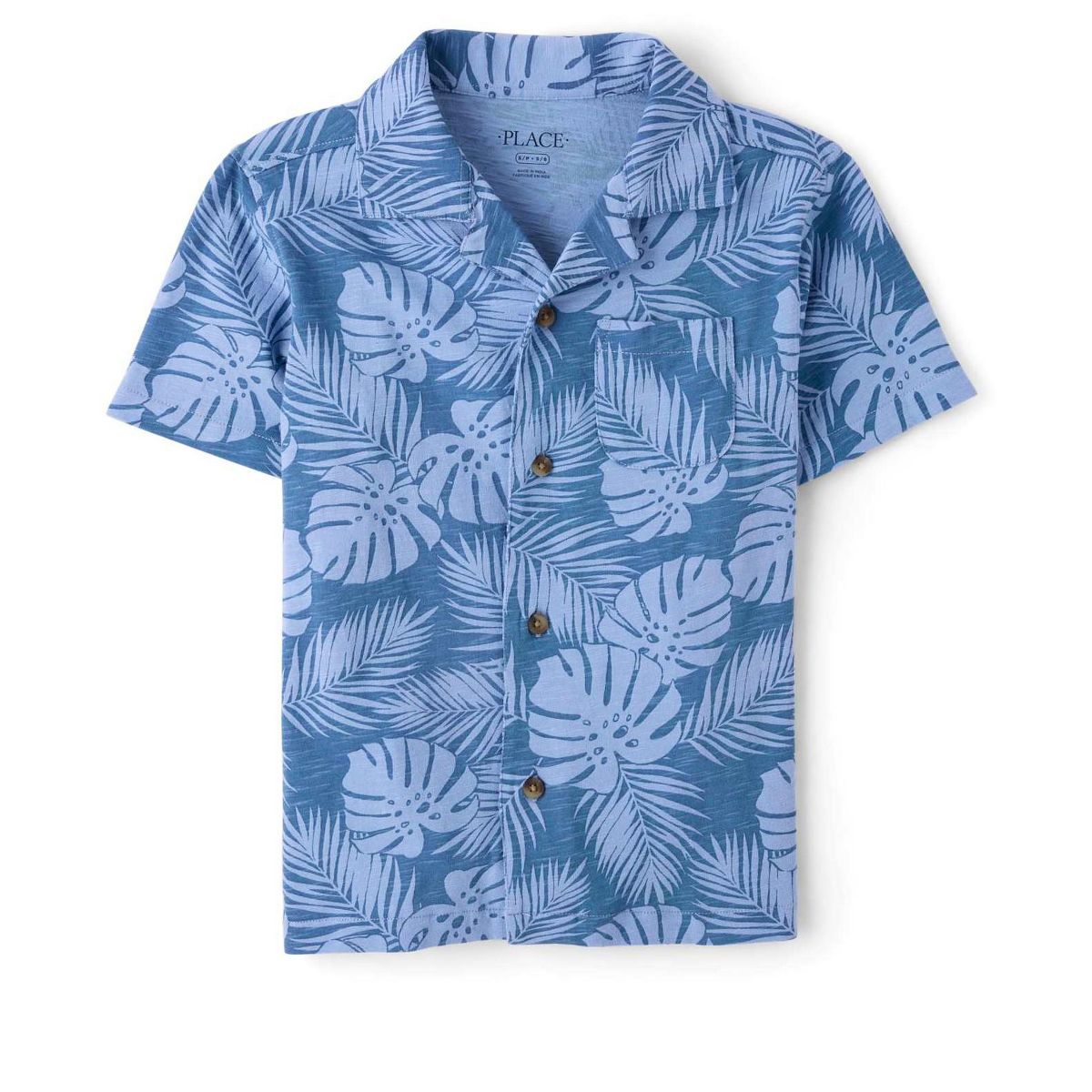 The Children's Place Boys Short Sleeve Tropical Leaf Knit Button Up Shirt
