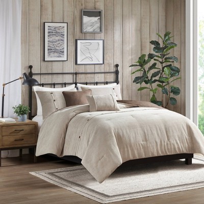 Tan Full Corduroy Comforter Set with Decorative Pillows