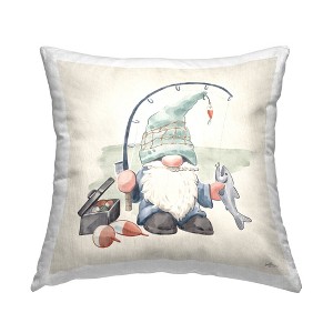 Stupell Industries Gnome Fishing Pole Summer Watercolor Beach Theme Printed Pillow, 18 x 18 - 1 of 3
