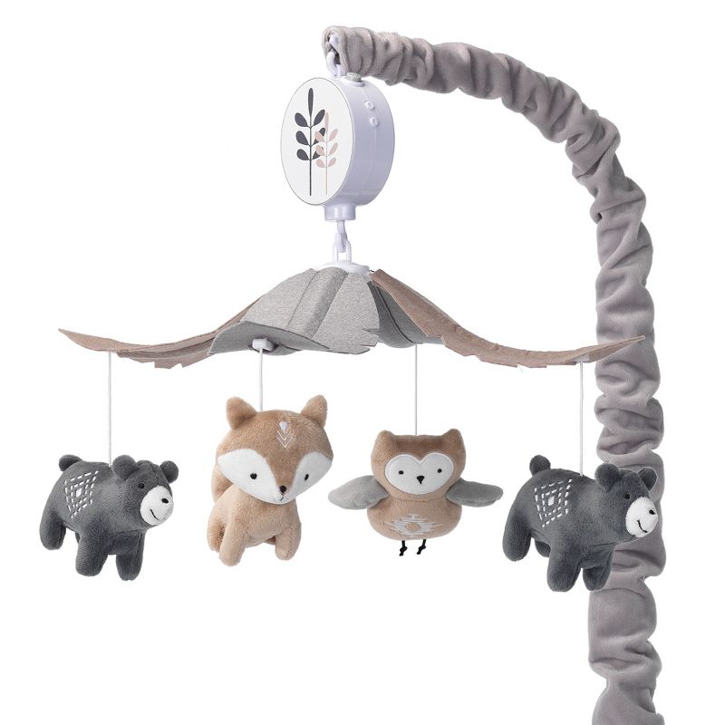 Lambs & Ivy Woodland Forest Gray/Tan Musical Baby Crib Mobile Soother Toy, 1 of 7