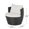 3-Piece Boho Outdoor Chat Set, Faux Wicker Club Chairs with Beige Cushions, Round End Table with Tempered Glass Top-The Pop Home - 3 of 4
