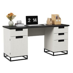 Garvee 59" Farmhouse Executive Desk, Home Office Desk with File Drawer and Storage Cabinet, Computer Table with 3 Drawers for Work and Study - 1 of 4
