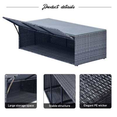 6-piece All-Weather Wicker PE rattan Patio Outdoor Dining Sectional Set with coffee table, wicker sofas, ottomans, removable cushions，Gray