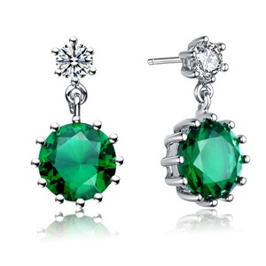 Guili Verdant Halo & Regal Shine Sterling Silver Drop Earrings with Green or Blue Cubic Zirconia, Sleek Modern Design for Elegant Sophistication - 1 of 4