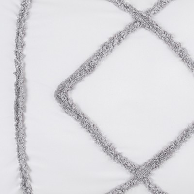 White and Grey Geometric Tufted Fringe Pillow Sham Set