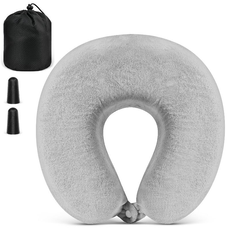 Fosmon Neck Pillows for Travel Pillow Kids, Small Travel Neck Pillow Airplane, Foldable Memory Foam Neck Pillow for Car Sleeping Travel with Ear Plug