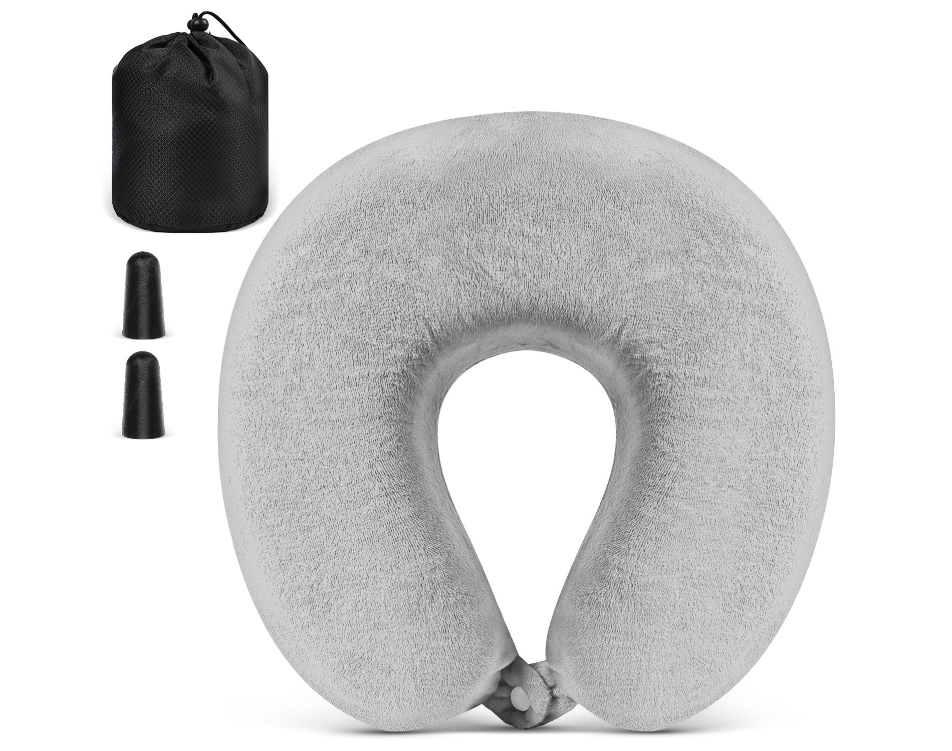 Fosmon Kids Travel Pillow, Kids Neck Pillows for Travel, Memory Foam Travel Pillow for Kids, Travel Neck Pillow with Washable Cover & Ear Plugs, Gray