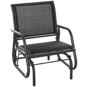 Outsunny Outdoor Glider Chair, Swing Chair with Breathable Mesh Fabric, Curved Armrests and Steel Frame for Porch, Garden, Poolside, Balcony