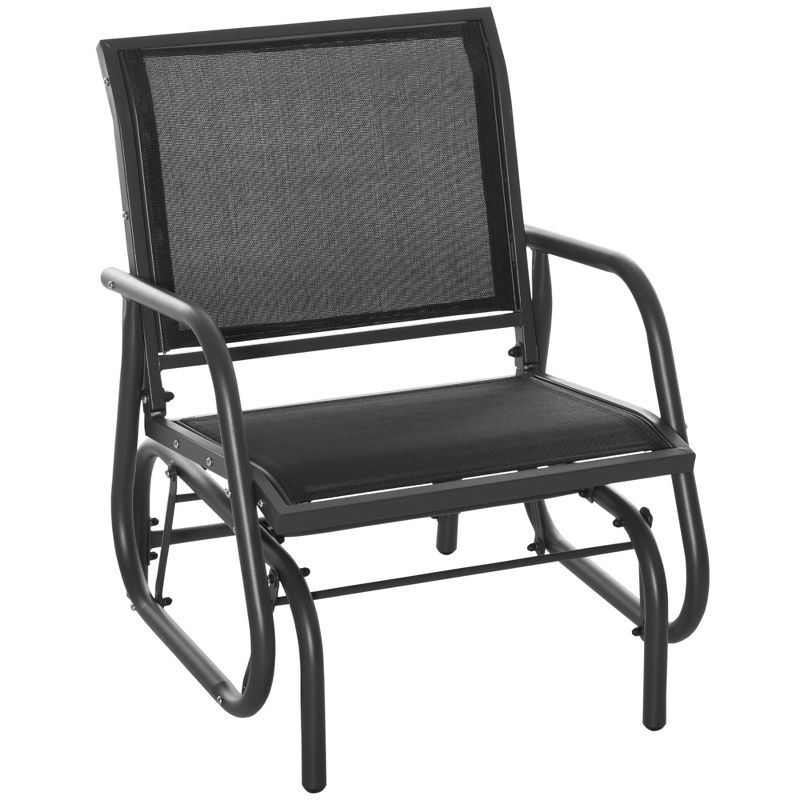 Outsunny Outdoor Glider Chair, Swing Chair with Breathable Mesh Fabric, Curved Armrests and Steel Frame for Porch, Garden, Poolside, Balcony, 1 of 7