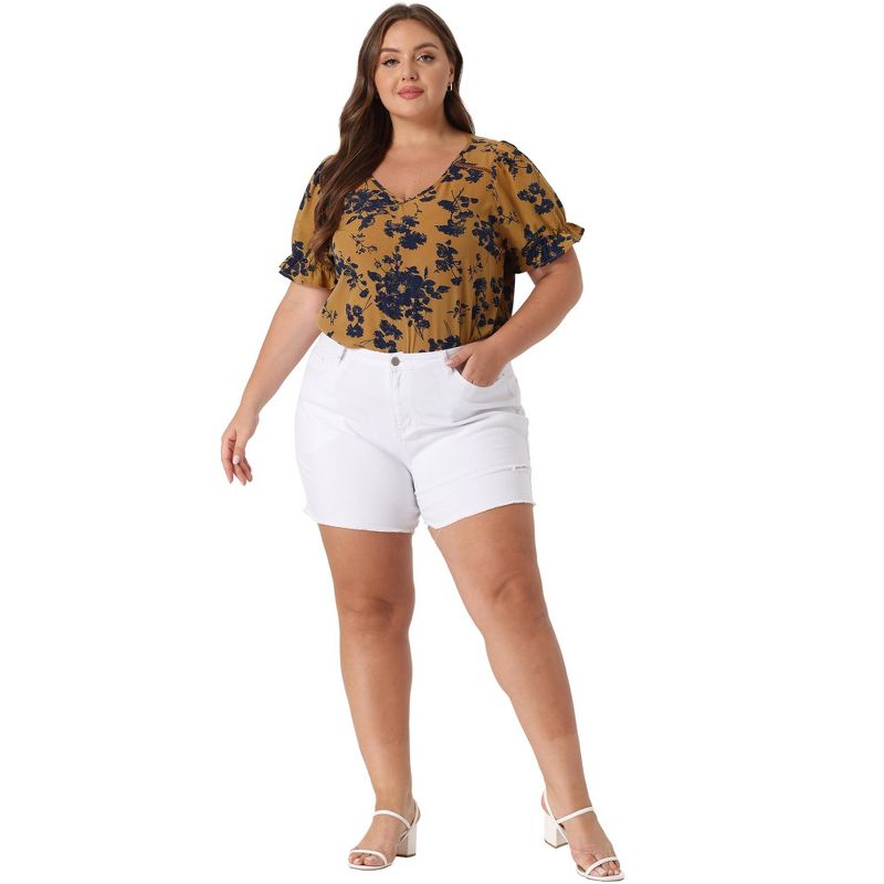 Agnes Orinda Women's Plus Size V Neck Ruffle Sleeve Floral Summer Casual Blouses, 3 of 6
