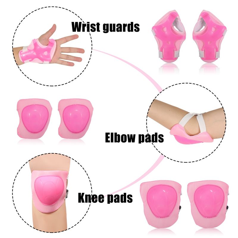 Unique Bargains Outdoor Sport Skating Palm Elbow Knee Support Guard Pad Protective Pads Set Pink 5.1" x 4.5" 6 in 1, 5 of 7