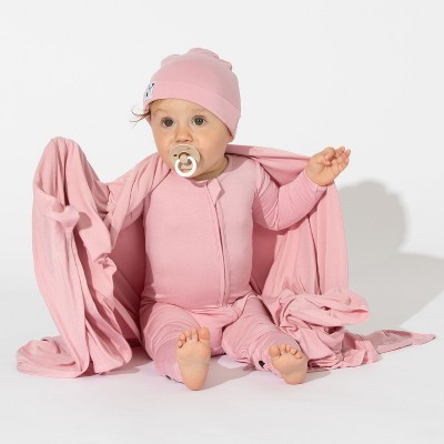 Bellabu Bear Baby Dusty Rose Bamboo Swaddle & Beanie Set