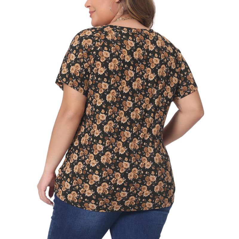 Agnes Orinda Women's Plus Size Short Sleeve Round Neck Casual Country Floral Printed Basic Tops, 4 of 6