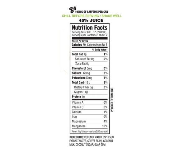 C2O Espresso Coconut Water - 17.5 fl oz Can