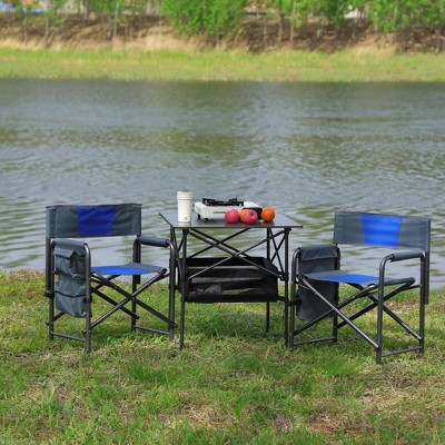 Sevobal Outdoor Portable Chairs 3PCS Folding Table and Chair Set with Storage Bag for Patio Garden Deck Poolside, Black, 27.56"*27.56"*27.56"