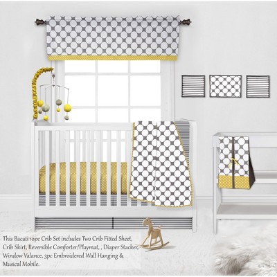 Bacati - Dots Stripes Gray Yellow 10 pc Crib Bedding Set with 2 Crib Fitted Sheets