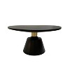 The Urban Port 32" Coffee Table Black Mango Wood Round Top Modern Tapered Pedestal Base Shiny Brass Support Black/Brass - 2 of 4