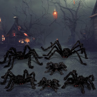 Joyfy 6Pcs Halloween Hairy Giant Spider Set Decoration,Realistic Red Eyes and Bendable Legs,Indoor/Outdoor Lawn Porch & Yard,Halloween Party Supplies