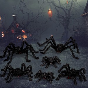 Joyfy 6Pcs Halloween Hairy Giant Spider Set Decoration,Realistic Red Eyes and Bendable Legs,Indoor/Outdoor Lawn Porch & Yard,Halloween Party Supplies - 1 of 4