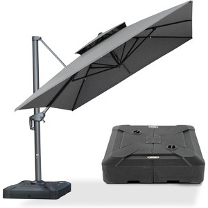 PURPLE LEAF Outdoor Cantilever Umbrella with Base Large Patio Umbrella Windproof Heavy Duty Hanging Offset Umbrella for Garden Outdoor Pool - 1 of 4