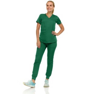 MediChic Scrubs for Women's V-Neck Scrub Set with Six Pocket Ribbed Cargo Jogger Pants with 4-Way Stretch - 1 of 4