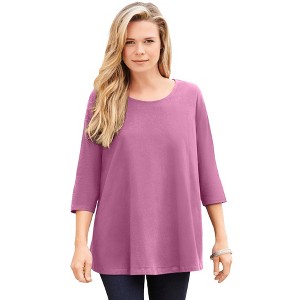 Roaman's Women's Plus Size Three Quarter Sleeve Swing Ultimate Tee - 1 of 4