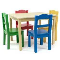 5pc Primary Collection Wood Table and Chairs Set Natural - Humble Crew