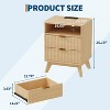 Fluted Wood Nightstand with 2 Drawers & Open Shelf, Solid Wood Feet Bedside Table, Oak Finish for Living Room, Bedroom, Office - 3 of 4