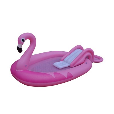 Pink Flamingo Inflatable Kiddie Pool with Slide and Sprayer