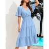 Women's Casual Wrap V Neck Midi Dress Short Sleeve Smocked Waist Tiered A Line Pleated Flowy Maxi Dress - 2 of 4