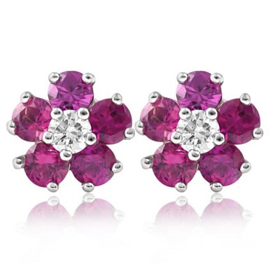 Pompeii3 1 1/2 Ct Ruby & Diamond Studs in 14k White Gold