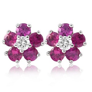 Pompeii3 1 1/2 Ct Ruby & Diamond Studs in 14k White Gold - 1 of 3