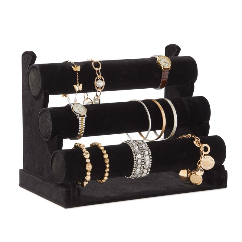Juvale 3-Tier Velvet Bracelet Holder Stand and Organizer - Jewelry Display Rack for Selling Necklaces and Accessories (Black), 4 of 9