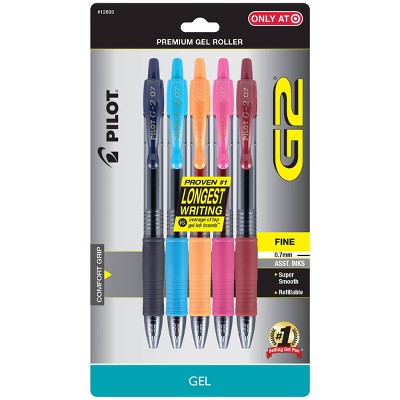 Pilot 5ct G2 Premium Retractable Gel Ink Pens Fine Point 0.7mm