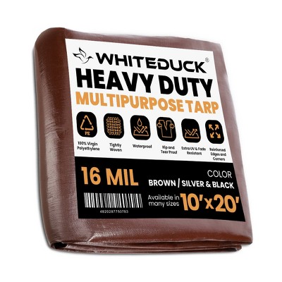 White Duck Tarp Poly Outdoor Multipurpose Heavy Duty Tarpaulin Cover, Waterproof 16 Mil for Roof, Camping, Patio, Brown