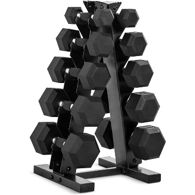 Rubber Coated Dumbbell Weight Set with Vertical Rack, Free Weights for Home Gym Strength Training