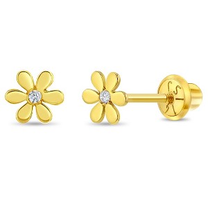 Girls' Tiny CZ Flower Screw Back 14k Gold Earrings - In Season Jewelry - 1 of 4