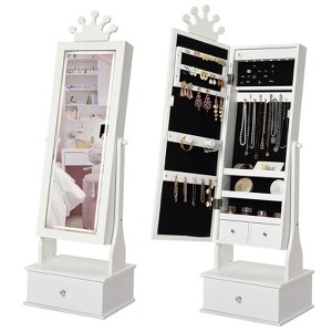 Kids Jewelry Cabinet with Full-Length Mirror, Freestand Mirror with Storage Drawers, Kids Vanity Dress Up Mirror with Jewelry Organizer, 46" Jewelry - 1 of 4