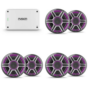 Garmin Fusion 3 Pairs Apollo AP-FL65SPG 6.5" LED Marine Speakers Sport Grills, Gray, Pair with Fusion MS-AP61800 150w per channel RMS @4ohm Apollo ... - 1 of 4